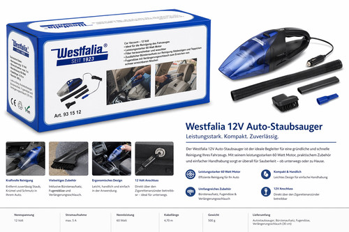 Westfalia 12v auto staubsauger - auto,